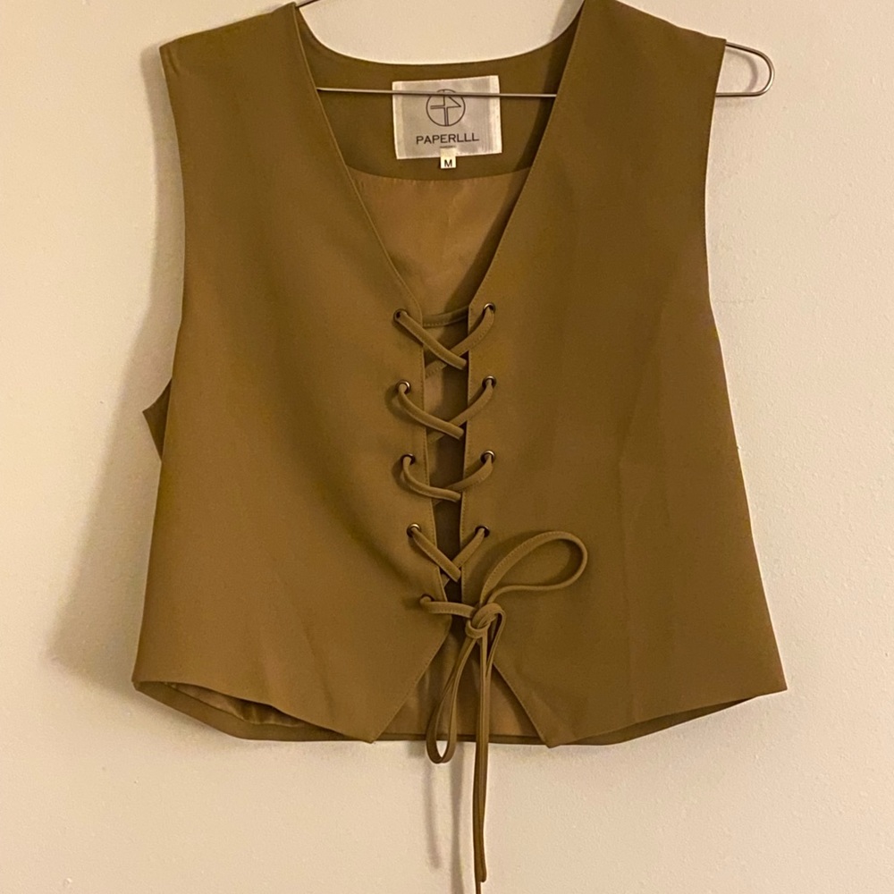 Brown retro style vest/ Lace up waistcoat
